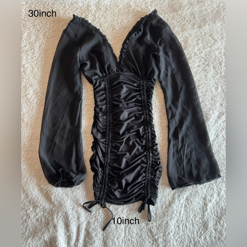 Black Runched Long-Sleeve Mini Dress